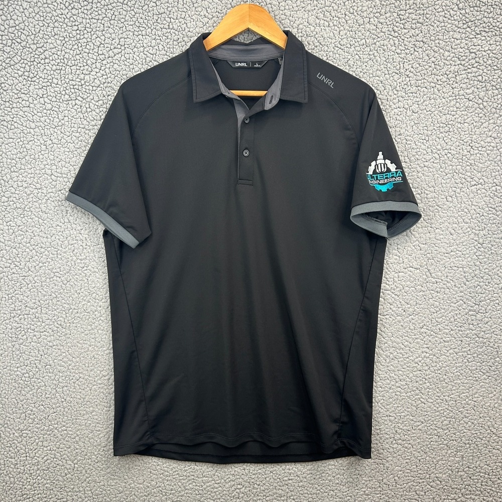 UNRL Men's Performance Polo Shirt Black Short Sleeve Collared Golf Athletic‎